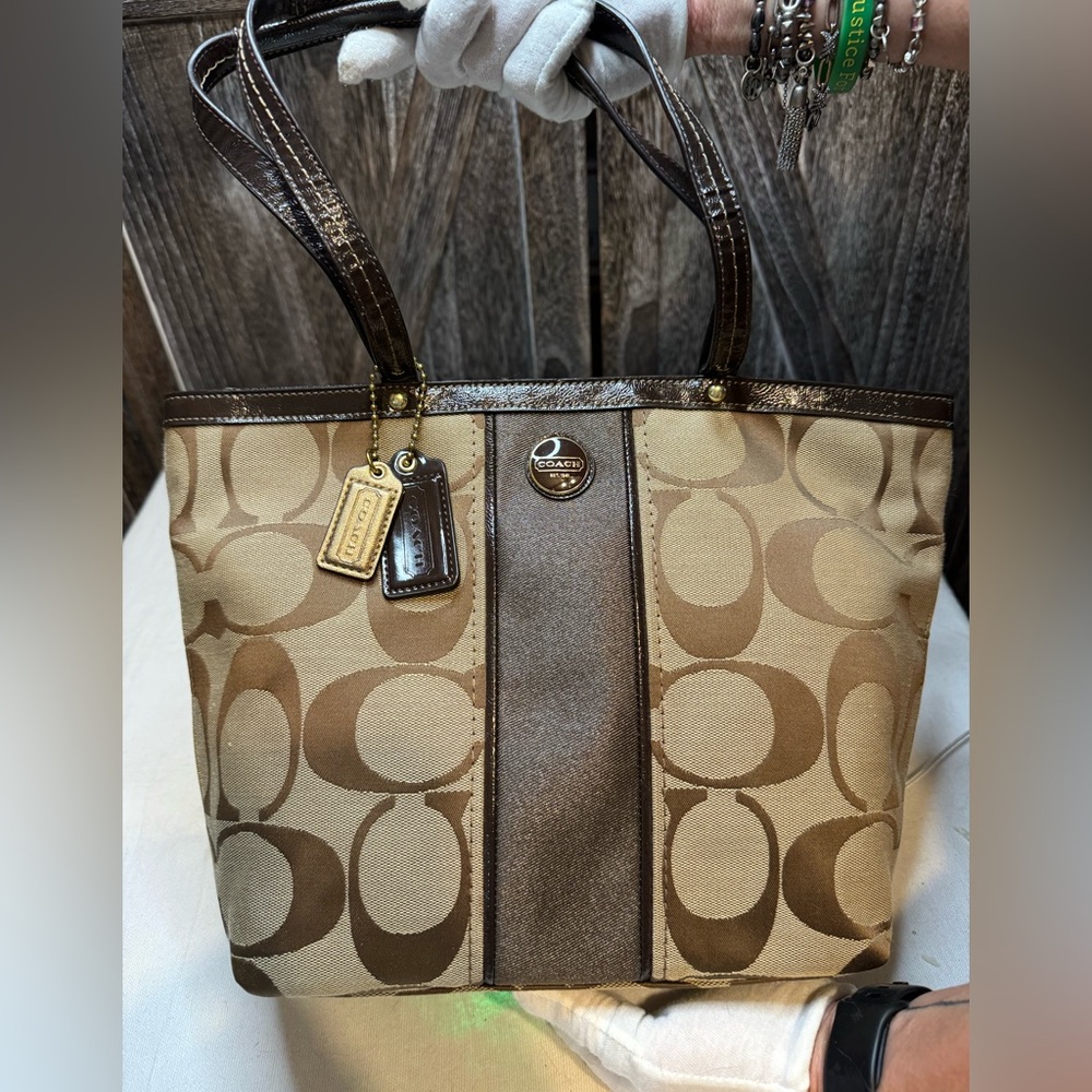 Coach Signature Brown and Tan Shoulder Bag EUC